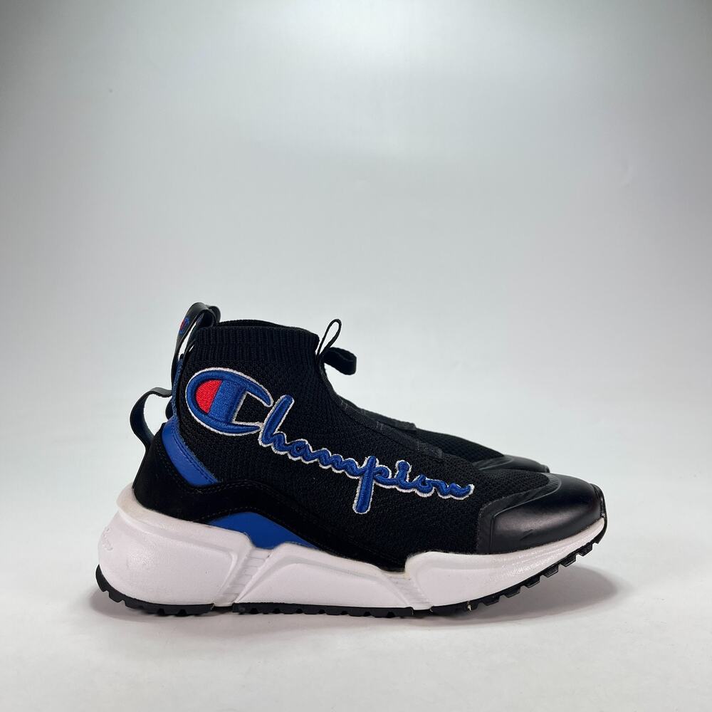 Champion Rally Future Mid Black Blue Casual Sock Slip On Sneakers Youth Size 2.5